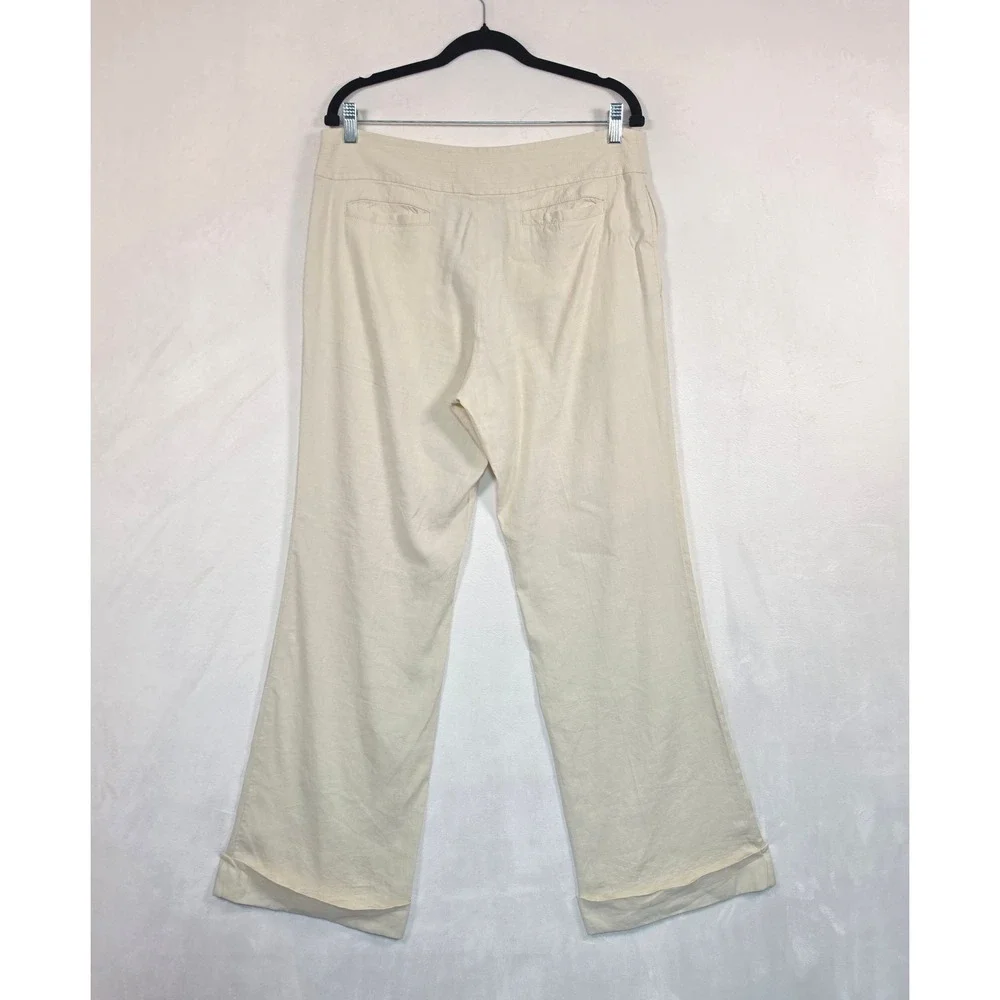 Y2K Banana Republic Harrison Linen Pants Women's 12 Cream Wide Leg Stretch